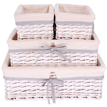 Set van 4 witte rieten opbergmanden - Witte stof