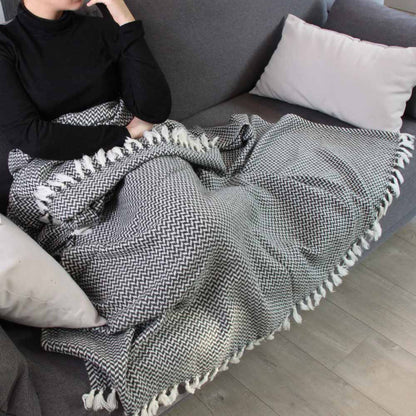 Kasjmier en wol kleine visgraatdeken Antraciet Grijs - Plaid Confort - 130 x 230 cm
